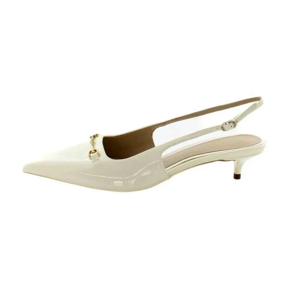 Sam Edelman White Patent Leather Pointed Slingback Kitten Heel - Picture 4 of 8